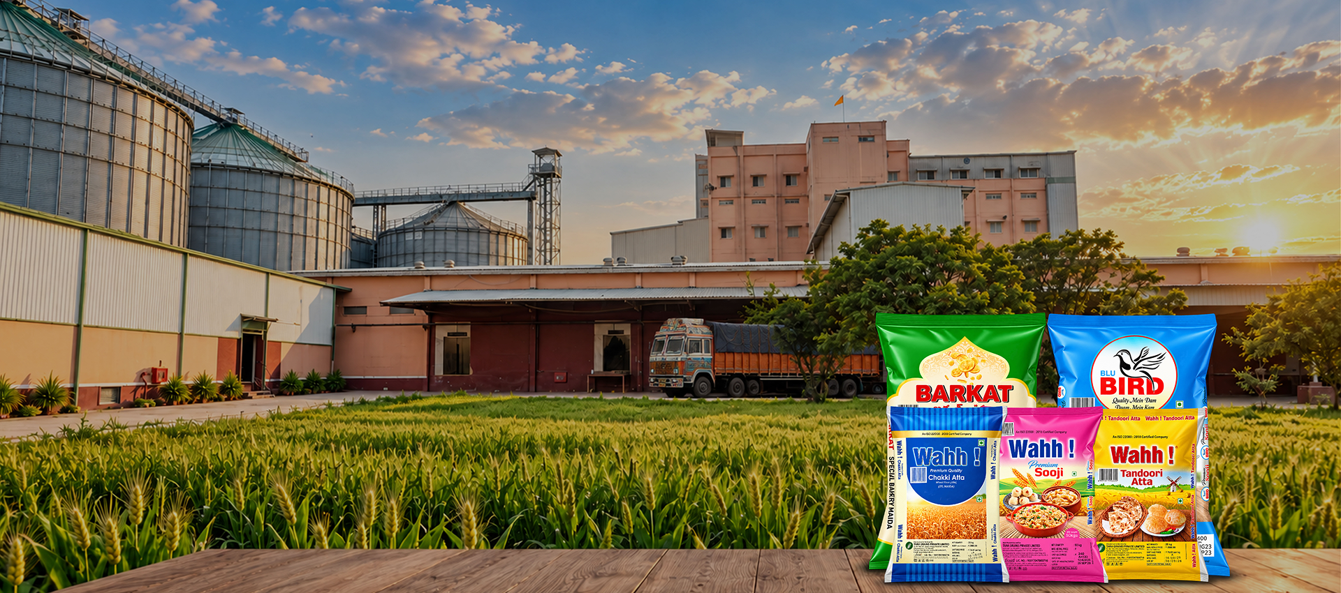 Tara Grains milling plant with wheat field