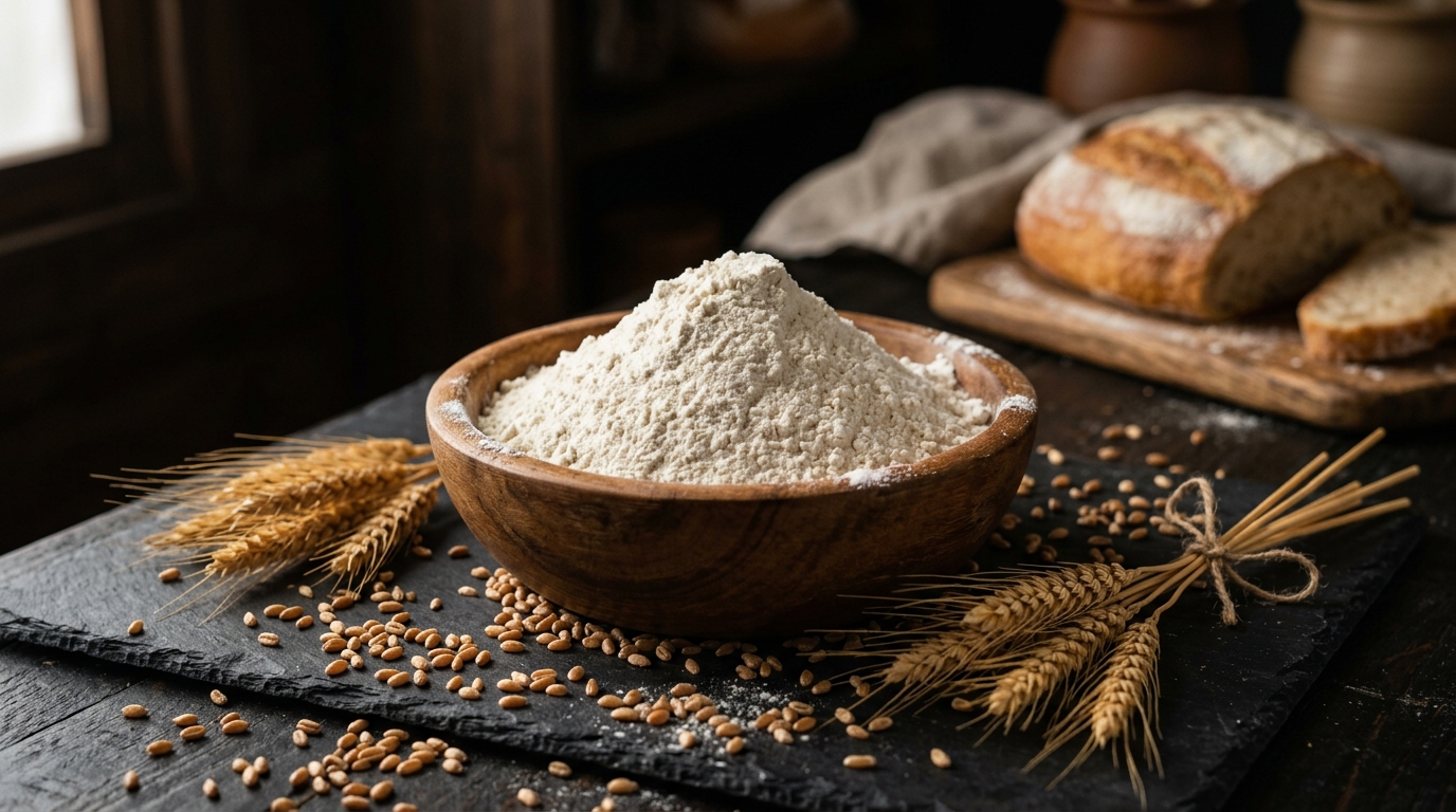 Bowl of wheat flour and grains